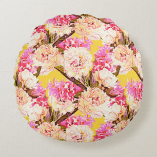 Hyacinth and peonis flowers, seamless pattern. Wat Round Cushion