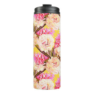Hyacinth and peonis flowers, seamless pattern. Wat Thermal Tumbler