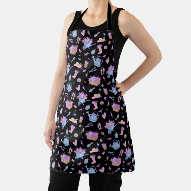 Hyacinth Garden Floral Black Apron (Insitu)