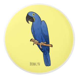 Hyacinth macaw bird cartoon illustration ceramic knob