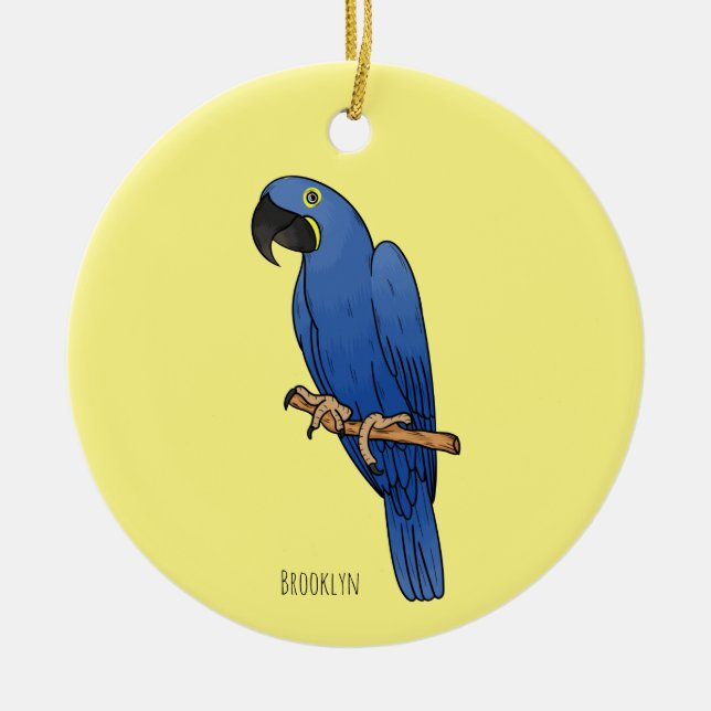 Hyacinth macaw bird cartoon illustration ceramic ornament (Front)