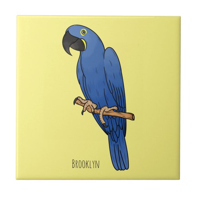 Hyacinth macaw bird cartoon illustration  ceramic tile (Front)