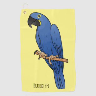 Hyacinth macaw bird cartoon illustration golf towel