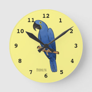 Hyacinth macaw bird cartoon illustration  round clock