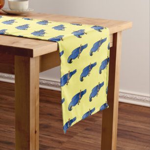 Hyacinth macaw bird cartoon illustration short table runner