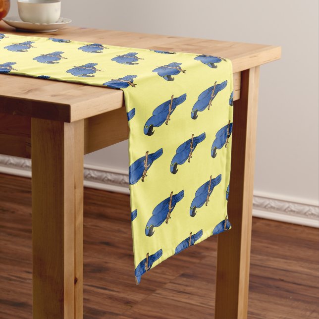 Hyacinth macaw bird cartoon illustration short table runner (In Situ)
