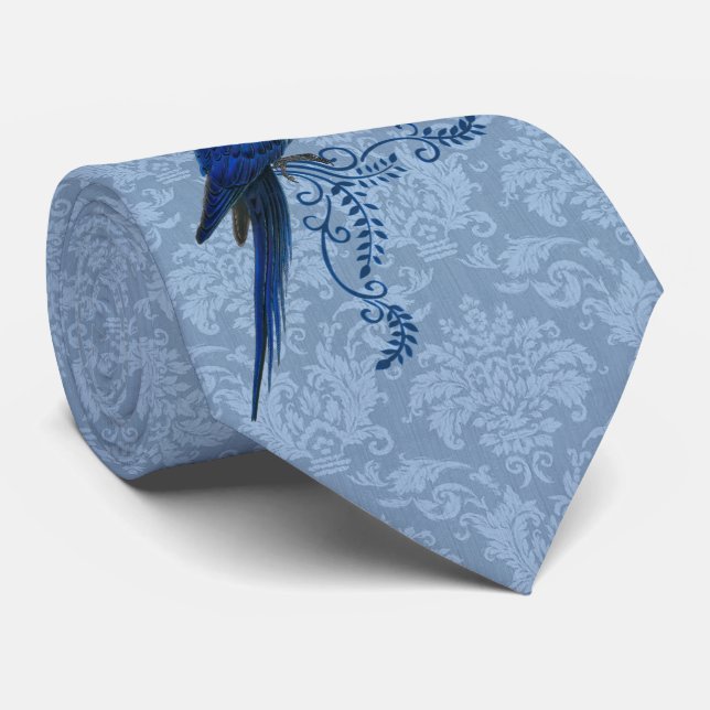Hyacinth Macaw Parrot with Blue Damask Tie (Rolled)