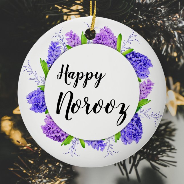 Hyacinth Wreath Purple Happy Norooz New Year Ceramic Ornament (Creator Uploaded)