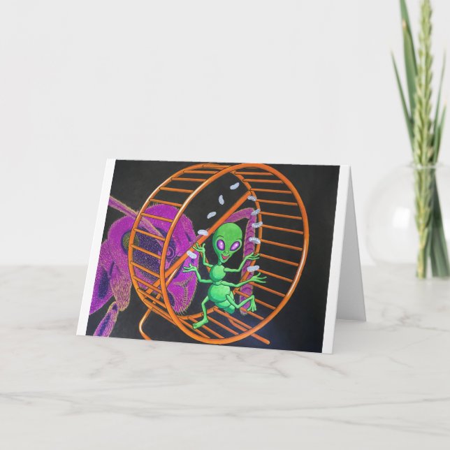 Hybrid Alien+Ant Running the Wheel While Juggling Card (Front)
