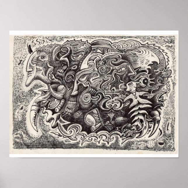 Hybrid Beast ink drawing Poster (Front)