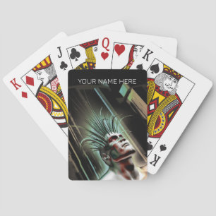 Hybrid human in future city playing cards