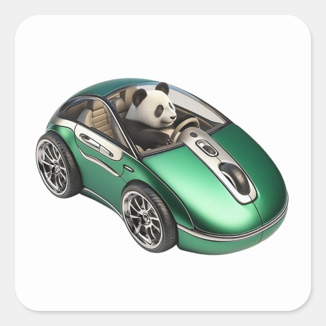 Hybrid PC mouse car with Panda driver Square Sticker (Front)