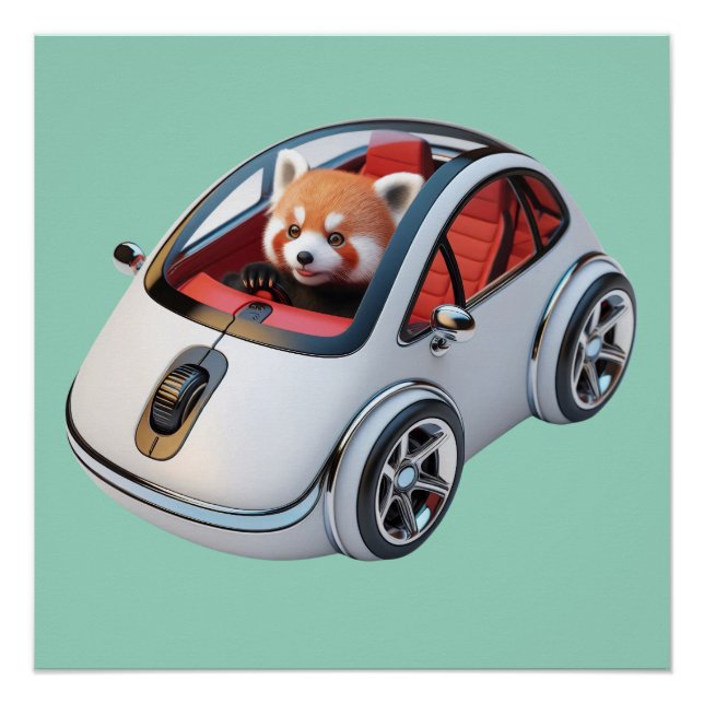  Hybrid PC Mouse – With a Red Panda Driver Poster (Front)