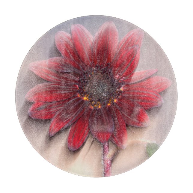 Hybrid sunflower blowing in the wind cutting board (Front)