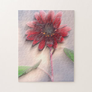 Hybrid sunflower blowing in the wind jigsaw puzzle