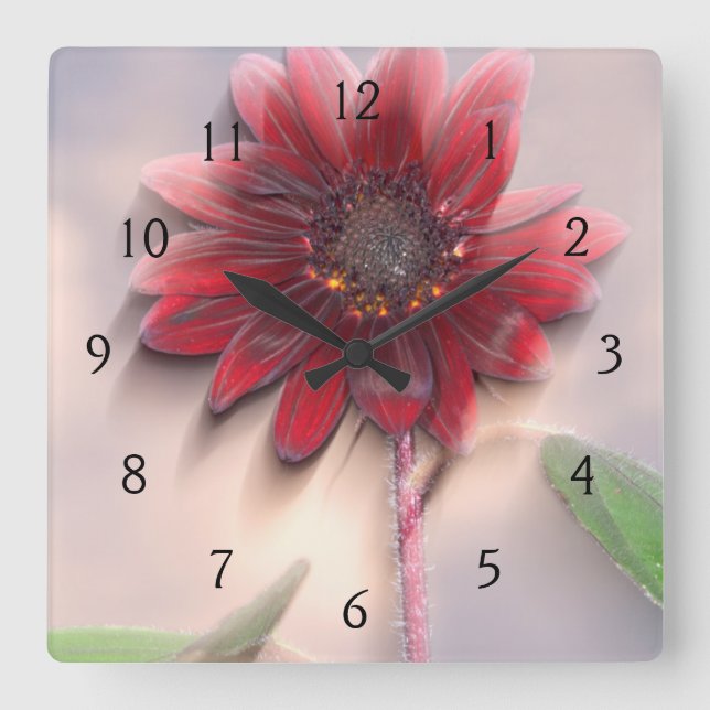 Hybrid sunflower blowing in the wind square wall clock (Front)
