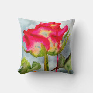 Hybrid Tea Rose grunge pop art watercolor flower Cushion