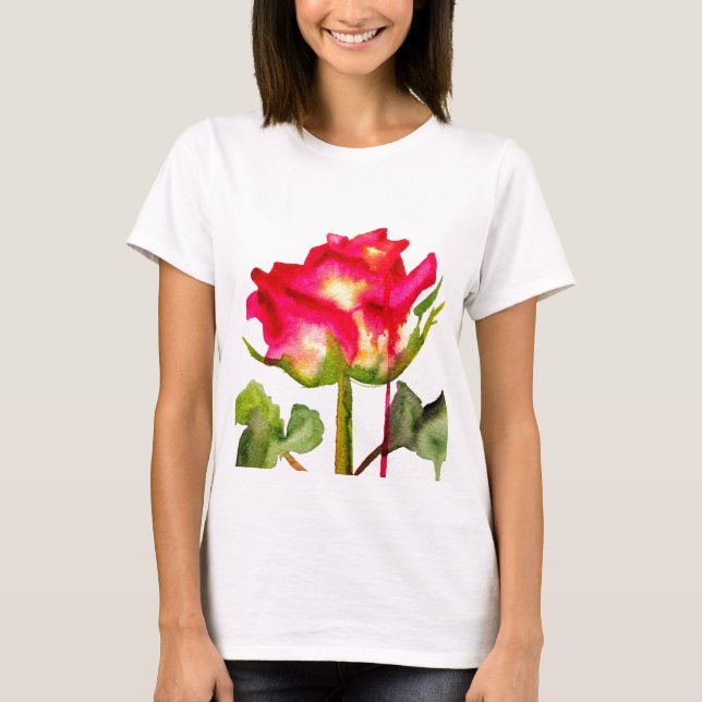 Hybrid Tea Rose watercolor modern flower art T-Shirt (Front)