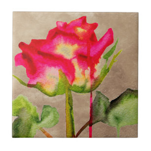 Hybrid Tea Rose watercolour modern flower art Ceramic Tile