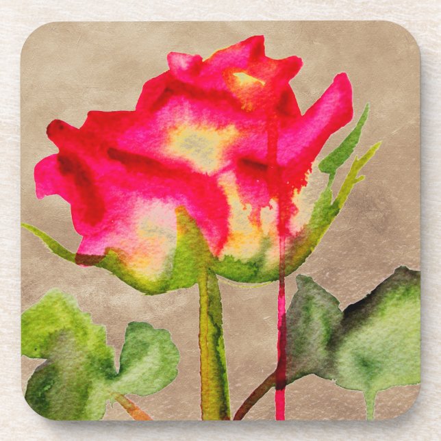 Hybrid Tea Rose watercolour modern flower art Coaster (Front)