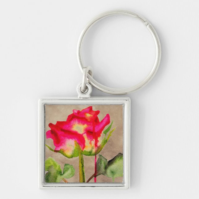 Hybrid Tea Rose watercolour modern flower art Key Ring (Front)