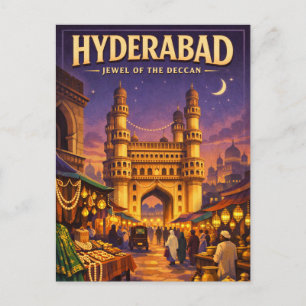 Hyderabad, India, in a classic retro travel Postcard
