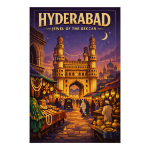 Hyderabad, India, in a classic retro travel Poster