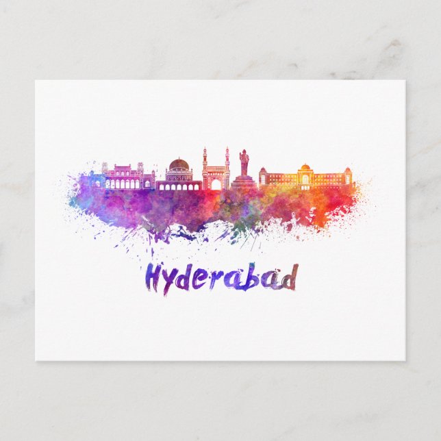 Hyderabad skyline in watercolor postcard (Front)