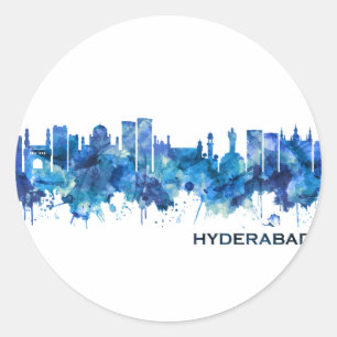 Hyderabad Telangana Skyline Blue Classic Round Sticker