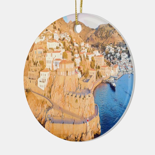 HYDRA - Castle of Kavos - harbour Ceramic Ornament (Left)