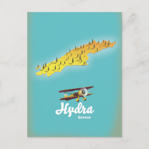 Hydra greece retro map postcard