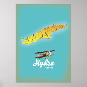 Hydra greece retro map poster