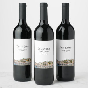 Hydra Greece Wedding Personalised Wine Label