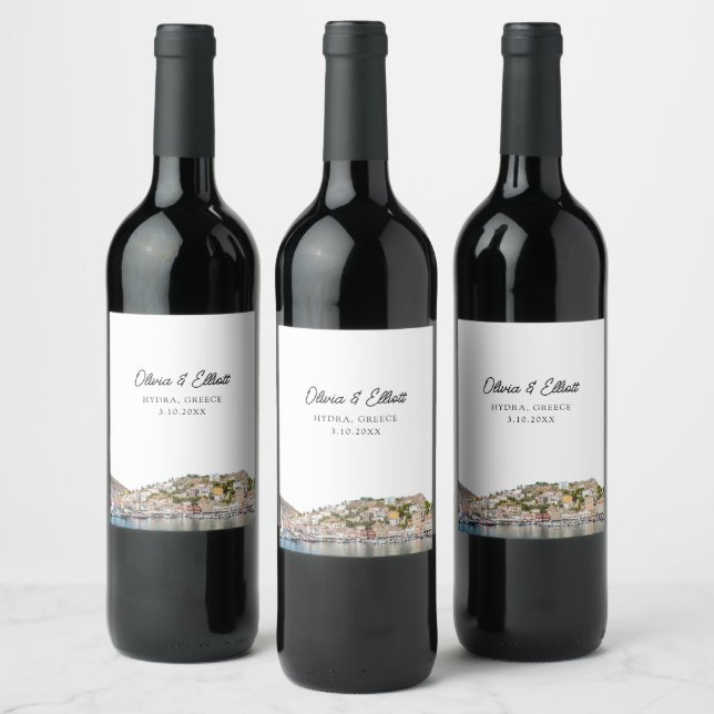 Hydra Greece Wedding Personalised Wine Label (Bottles)