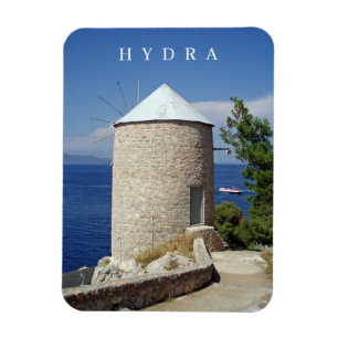 Hydra island windmill view fridge magnet