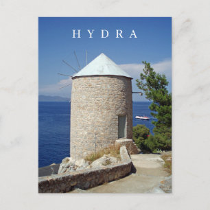 Hydra island windmill view postcard