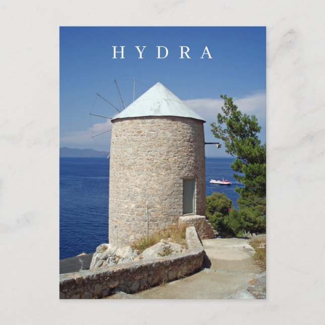 Hydra island windmill view postcard (Front)