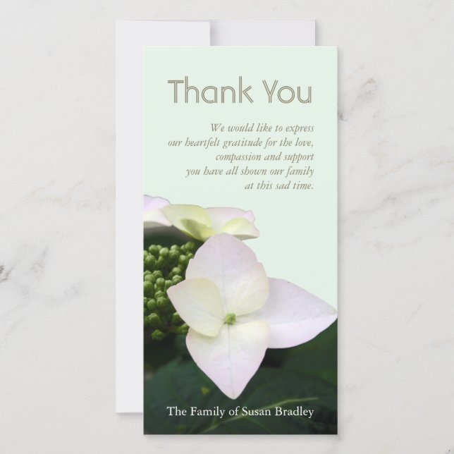Hydrangea 3 Custom Sympathy Thank You Photo Card (Front)