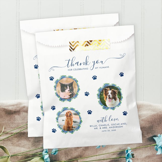 Hydrangea 3 Photo Custom Pet Wedding Treat Doggie Favour Bag (Creator Uploaded)