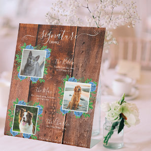 Hydrangea 3 Photo Wood Wedding Pet Signature Drink Pedestal Sign