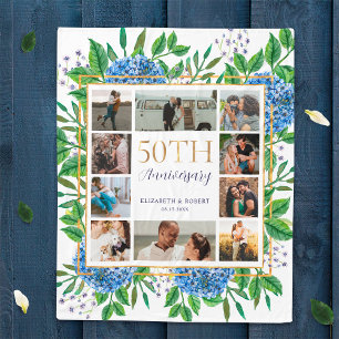 Hydrangea 50th Anniversary Custom Photo Collage Fleece Blanket