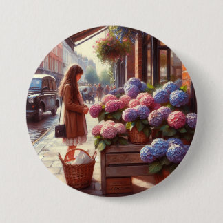 hydrangea 7.5 cm round badge
