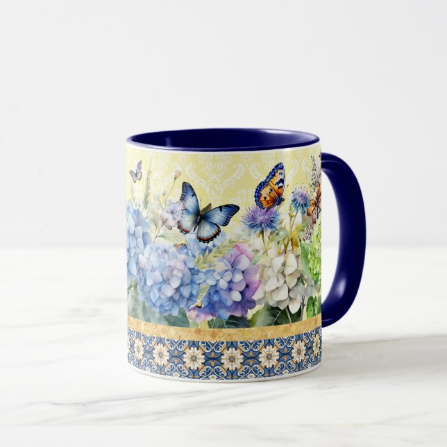 Hydrangea and Butterfly Mug (Front Right)