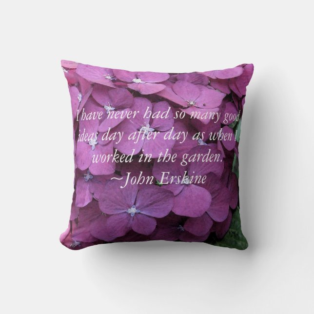 Hydrangea and Gardening Quote Cushion (Front)