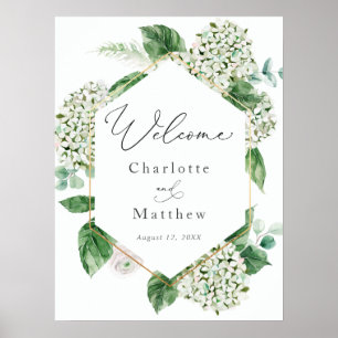 Hydrangea and Greenery Wedding Welcome Sign