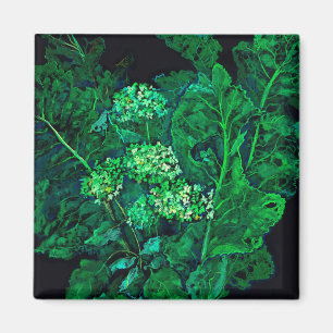 Hydrangea and Horseradish Floral Art Black & Green Magnet
