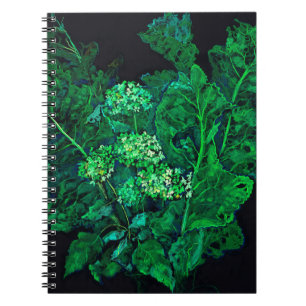 Hydrangea and Horseradish Floral Art Black & Green Notebook