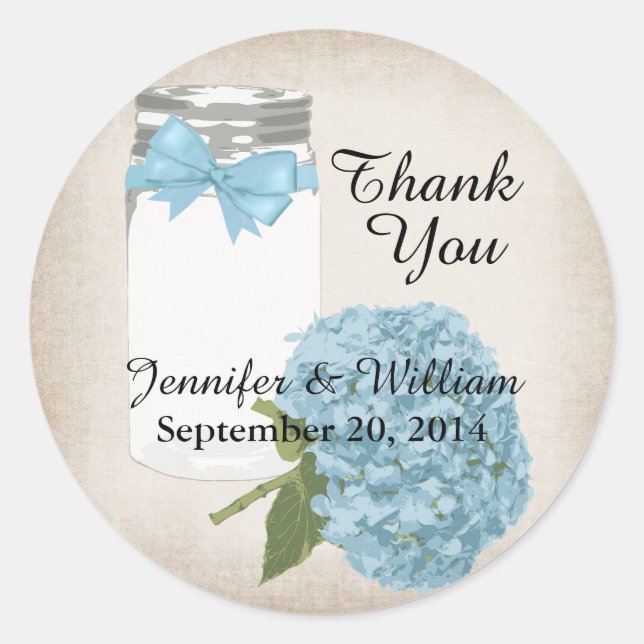 Hydrangea and Mason Jar Wedding Favour Sticker (Front)