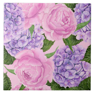 Hydrangea and peony pattern ceramic tile