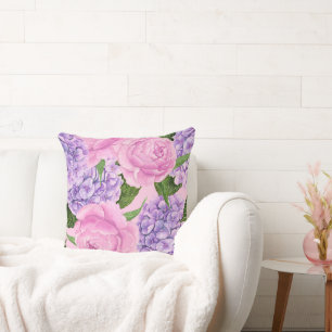 Hydrangea and peony pattern cushion